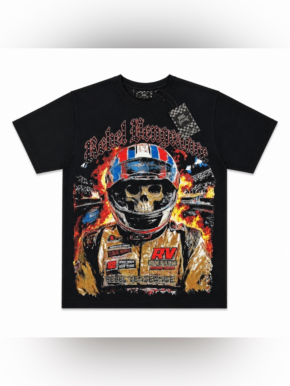 Rebel Vengeance Skull Racer Redline or Flatline Double Sided Graphic T-Shirt XL